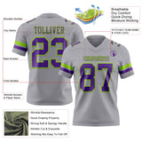 Custom Gray Purple-Neon Green Mesh Authentic Football Jersey