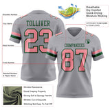 Custom Gray Medium Pink-Green Mesh Authentic Football Jersey