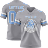 Custom Gray Light Blue-White Mesh Authentic Football Jersey