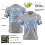 Custom Gray Light Blue-White Mesh Authentic Football Jersey