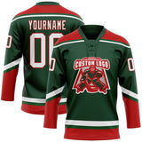 Custom Green White-Red Hockey Lace Neck Jersey