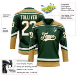 Custom Green White-Old Gold Hockey Lace Neck Jersey