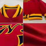 Custom Red Black-Gold Bomber Full-Snap Varsity Letterman Jacket