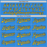 Custom Powder Blue Royal-Yellow Bomber Full-Snap Varsity Letterman Jacket