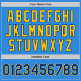 Custom Powder Blue Royal-Yellow Bomber Full-Snap Varsity Letterman Jacket