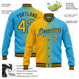 Custom Sky Blue Gold-Black Bomber Full-Snap Varsity Letterman Gradient Fashion Jacket