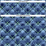 Custom Navy Light Blue-Neon Green Check Board 3D Pattern Design Bomber Full-Snap Varsity Letterman Jacket
