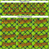 Custom Neon Green Bay Orange-Navy Check Board 3D Pattern Design Bomber Full-Snap Varsity Letterman Jacket