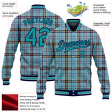 Custom Shadow Blue Teal Navy-Gray Classic Western Plaid 3D Pattern Design Bomber Full-Snap Varsity Letterman Jacket