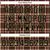 Custom Brown Black Vegas Gold City Cream-Crimson Classic Western Plaid 3D Pattern Design Bomber Full-Snap Varsity Letterman Jacket
