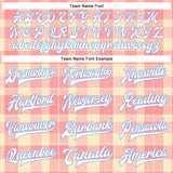 Custom Medium Pink White-Light Blue Classic Western Plaid 3D Pattern Design Bomber Full-Snap Varsity Letterman Jacket