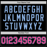 Custom Black Pink-Light Blue Bomber Full-Snap Varsity Letterman Hoodie Jacket