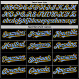 Custom Black Light Blue-Gold Bomber Full-Snap Varsity Letterman Two Tone Hoodie Jacket