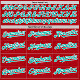Custom Red Aqua-White Bomber Full-Snap Varsity Letterman Hoodie Jacket