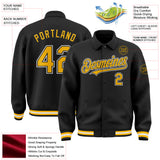 Custom Black Gold-White Bomber Full-Snap Varsity Letterman Lapel Collar Byron Jacket