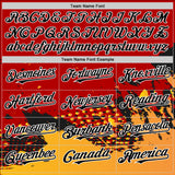 Custom Red Black-Gold Abstract Splash Grunge Art 3D Pattern Design Bomber Full-Snap Varsity Letterman Hoodie Jacket