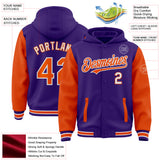 Custom Purple Orange-White Bomber Full-Snap Varsity Letterman Two Tone Hoodie Jacket