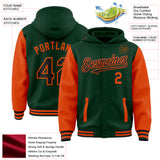 Custom Green Orange-Cream Bomber Full-Snap Varsity Letterman Two Tone Hoodie Jacket