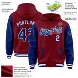 Custom Crimson Royal-White Bomber Full-Snap Varsity Letterman Two Tone Hoodie Jacket