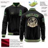 Custom Black Green-Cream Bomber Varsity Letterman Zipper Jacket