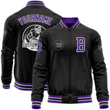 Custom Black Purple-White Bomber Varsity Letterman Zipper Jacket