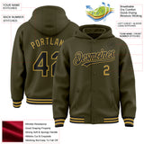 Custom Olive Black-Old Gold Bomber Full-Snap Varsity Letterman Salute To Service Hoodie Jacket