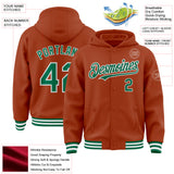 Custom Texas Orange Kelly Green-White Bomber Full-Snap Varsity Letterman Hoodie Jacket
