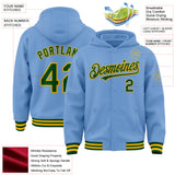 Custom Light Blue Green-Gold Bomber Full-Snap Varsity Letterman Hoodie Jacket