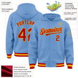 Custom Light Blue Red-Gold Bomber Full-Snap Varsity Letterman Hoodie Jacket
