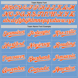 Custom Light Blue Orange-White Bomber Full-Snap Varsity Letterman Hoodie Jacket