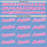 Custom Light Blue Pink-White Bomber Full-Snap Varsity Letterman Hoodie Jacket