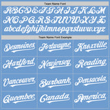 Custom Light Blue White Bomber Full-Snap Varsity Letterman Hoodie Jacket