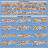 Custom Light Blue Texas Orange-White Bomber Full-Snap Varsity Letterman Two Tone Hoodie Jacket
