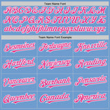 Custom Light Blue Pink-White Bomber Full-Snap Varsity Letterman Two Tone Hoodie Jacket