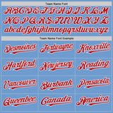 Custom Light Blue Red-White Bomber Full-Snap Varsity Letterman Two Tone Hoodie Jacket