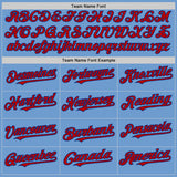 Custom Light Blue Red-Royal Bomber Full-Snap Varsity Letterman Two Tone Hoodie Jacket