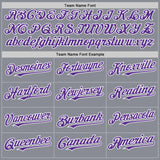 Custom Gray Purple-White Bomber Full-Snap Varsity Letterman Hoodie Jacket