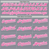Custom Gray Pink-White Bomber Full-Snap Varsity Letterman Hoodie Jacket