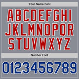 Custom Gray Royal-Red Bomber Full-Snap Varsity Letterman Two Tone Hoodie Jacket