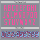Custom Gray Light Blue Black-Pink Bomber Full-Snap Varsity Letterman Two Tone Hoodie Jacket