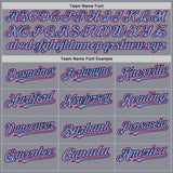 Custom Gray Light Blue Black-Pink Bomber Full-Snap Varsity Letterman Two Tone Hoodie Jacket