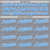Custom Gray Powder Blue-White Bomber Full-Snap Varsity Letterman Two Tone Hoodie Jacket