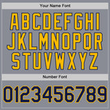 Custom Gray Navy-Gold Bomber Full-Snap Varsity Letterman Two Tone Hoodie Jacket