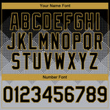 Custom Black Gray-Old Gold Gradient Square Shape 3D Pattern Design Bomber Full-Snap Varsity Letterman Hoodie Jacket