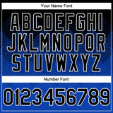 Custom Black Thunder Blue-White Gradient Square Shape 3D Pattern Design Bomber Full-Snap Varsity Letterman Hoodie Jacket