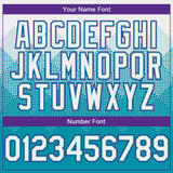 Custom White Teal-Purple Gradient Square Shape 3D Pattern Design Bomber Full-Snap Varsity Letterman Hoodie Jacket