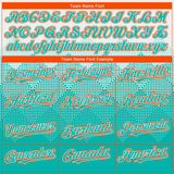 Custom White Aqua-Orange Gradient Square Shape 3D Pattern Design Bomber Full-Snap Varsity Letterman Hoodie Jacket