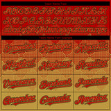 Custom Red Old Gold-Black Gradient Square Shape 3D Pattern Design Bomber Full-Snap Varsity Letterman Hoodie Jacket