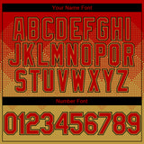 Custom Red Old Gold-Black Gradient Square Shape 3D Pattern Design Bomber Full-Snap Varsity Letterman Hoodie Jacket