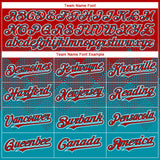 Custom Red Teal-White Gradient Square Shape 3D Pattern Design Bomber Full-Snap Varsity Letterman Hoodie Jacket